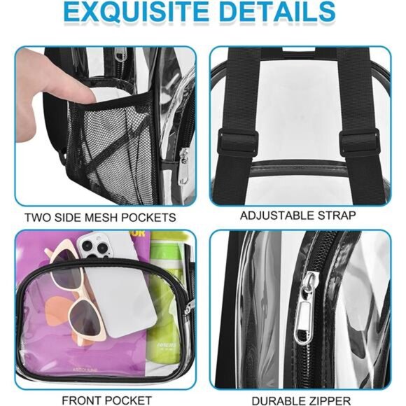Clear Backpack for Stadium Events Clear Backpack 12x12x6 with Front Pocket for - Picture 3 of 7
